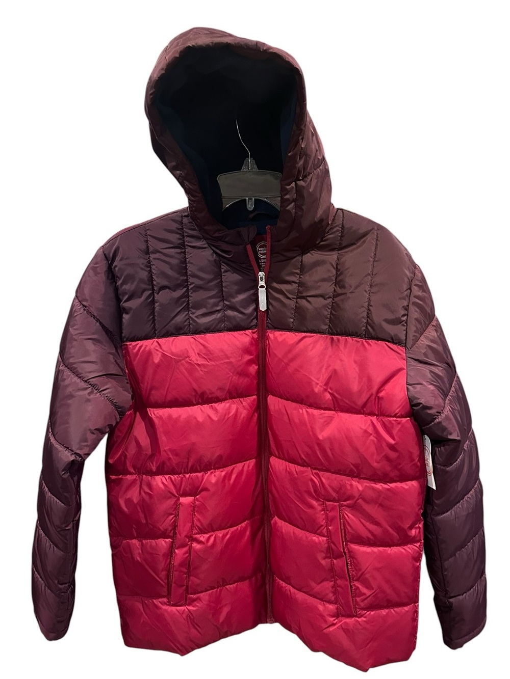 Wonder Nation Boys XXL 18 Colorblock Puffer Jacket Hooded Red Maroon‎ NWT